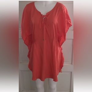 Mar by Vix Pullover Swimsuit Coverup Coral Orange Gold Hardware Women’s LARGE